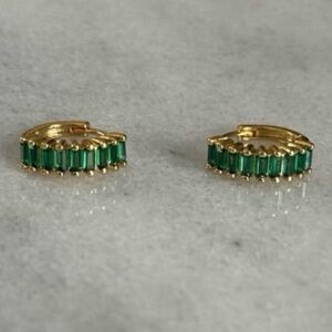 NEW STOCK Gold Thick Green Crystal Huggie Hoop Earrings